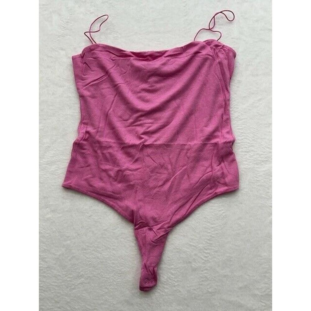 NWT Naked Wardrobe‎ Fine Lines Square Neck Bodysuit Spaghetti Straps Pink XL